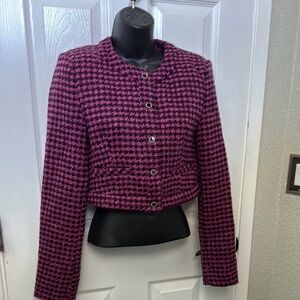NWT Fully Lined Zara Pink and Black Blazer Cropped Houndstooth